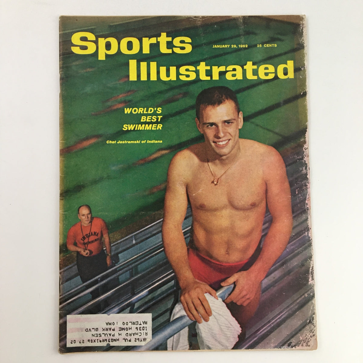Cover of Sports Illustrated Magazine January 29, 1962, featuring Chet Jastremski of Indiana, showcasing vibrant colors and the headline 'World's Best Swimmer'.