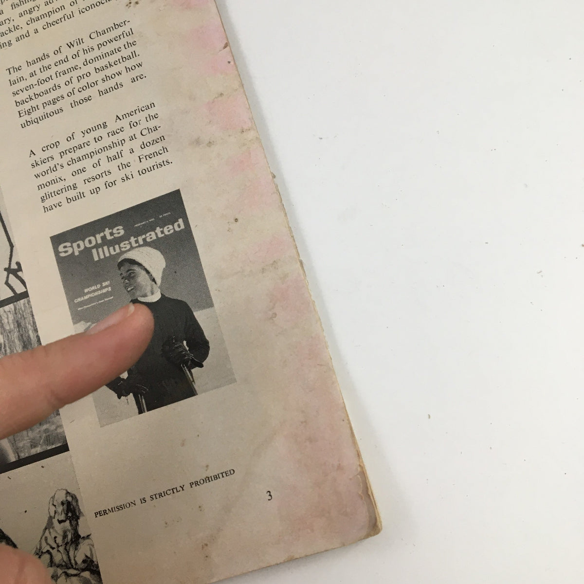 Turning page detail from Sports Illustrated Magazine January 29, 1962, showing the next week's highlights and a sports cover related to skiing.