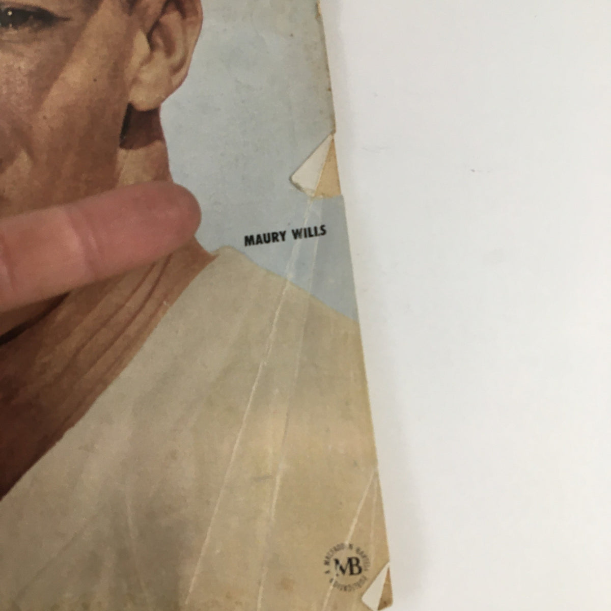 Close-up of the Sport Magazine February 1963 cover highlighting Maury Wills, demonstrating the condition of this vintage sports publication.