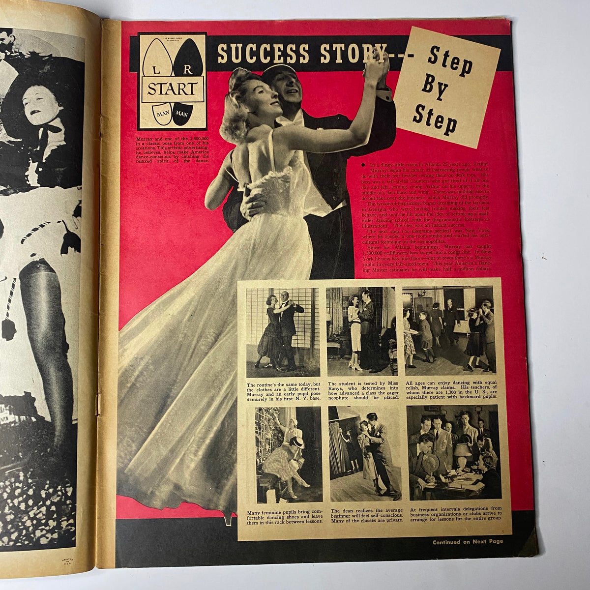 Inside page of Spot Magazine September 1940, titled 'Success Story - Step By Step', featuring a stylish couple dancing and various images showcasing dance steps.