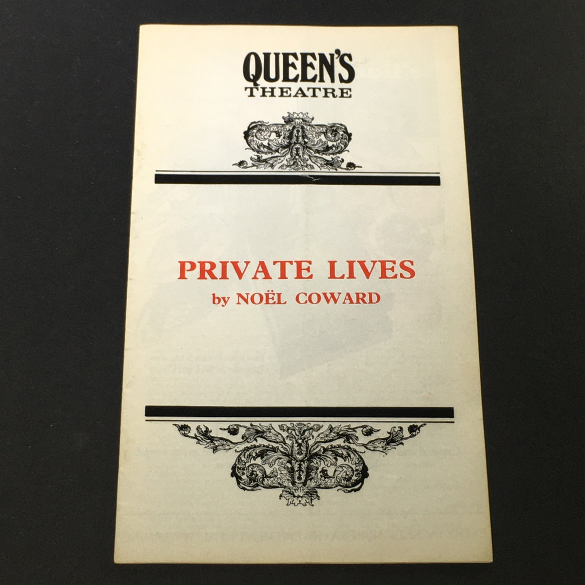 VTG Queen Theatre September 21 1972 - Three Acts Private Lives by Noel Coward, featuring the cover of the theatre program showcasing the title and iconic design.