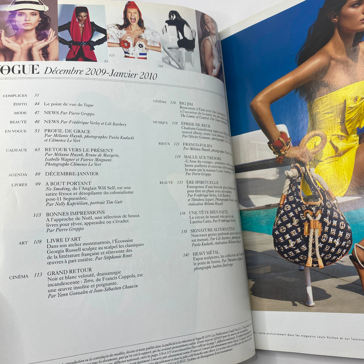 Inside page of Vogue Paris Magazine December 2009/January 2010 showing editorial layout and fashion highlights.