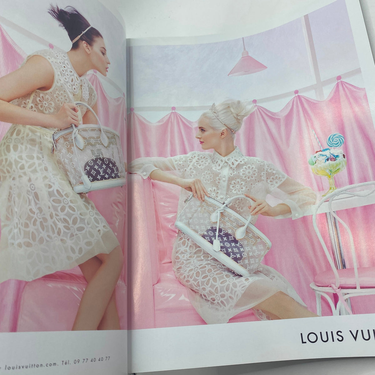 Fashion advertisement spread in Numéro Magazine February 2012 No. 130 featuring Louis Vuitton, highlighting stylish outfits and accessories.