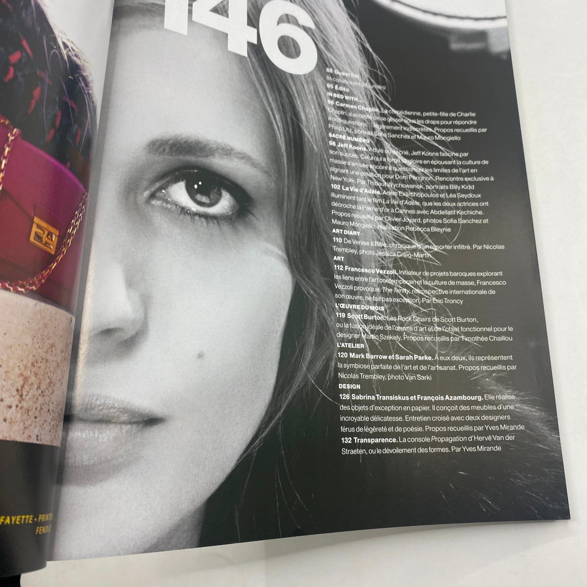 Interior page of Numéro Magazine September 2013 No. 146 featuring a close-up of a model's face with elegant makeup, showcasing fashion editorial content.
