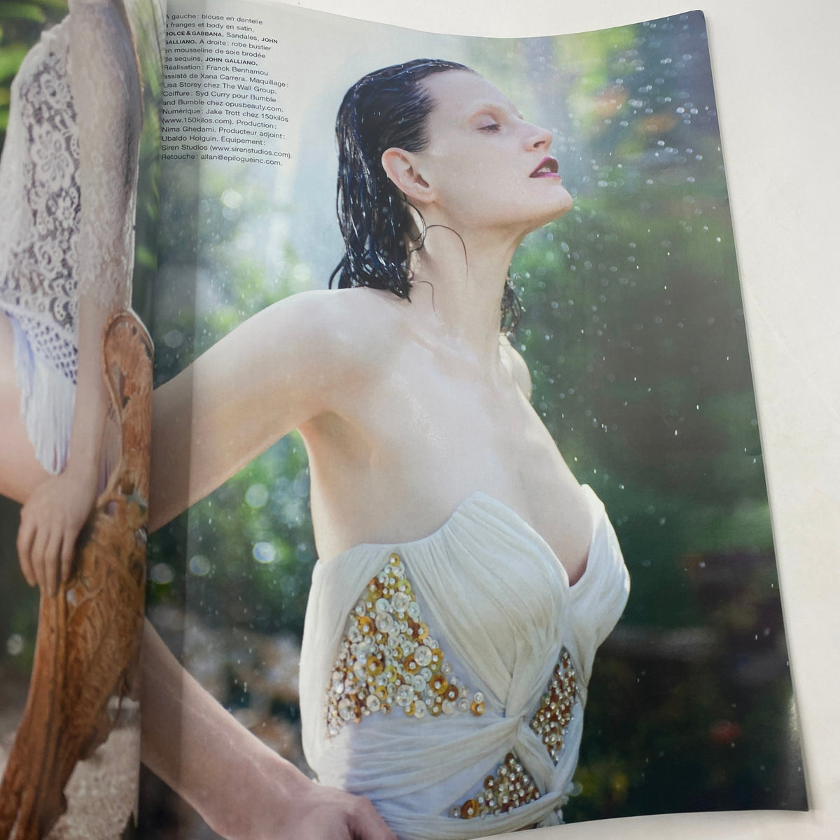 Beautiful editorial photo from Numéro Magazine July 2010 No. 114, capturing a model in a glamorous fashion pose amidst nature.