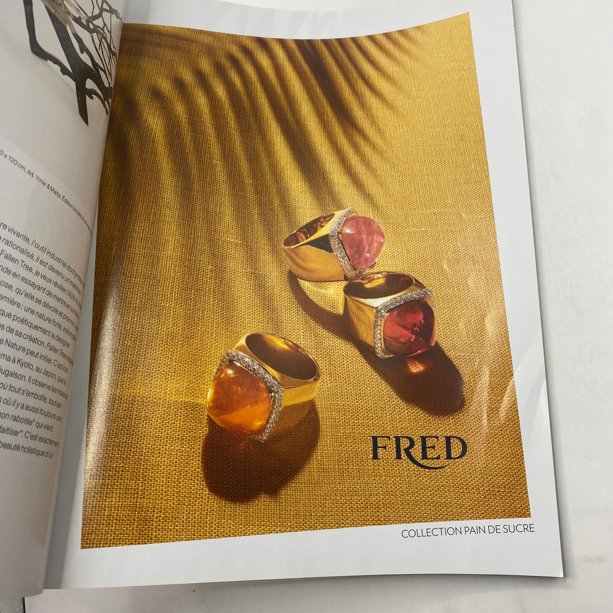 Jewelry advertisement for Fred featured in Numéro Magazine June 2013 No. 144, showcasing elegant rings on a golden background.