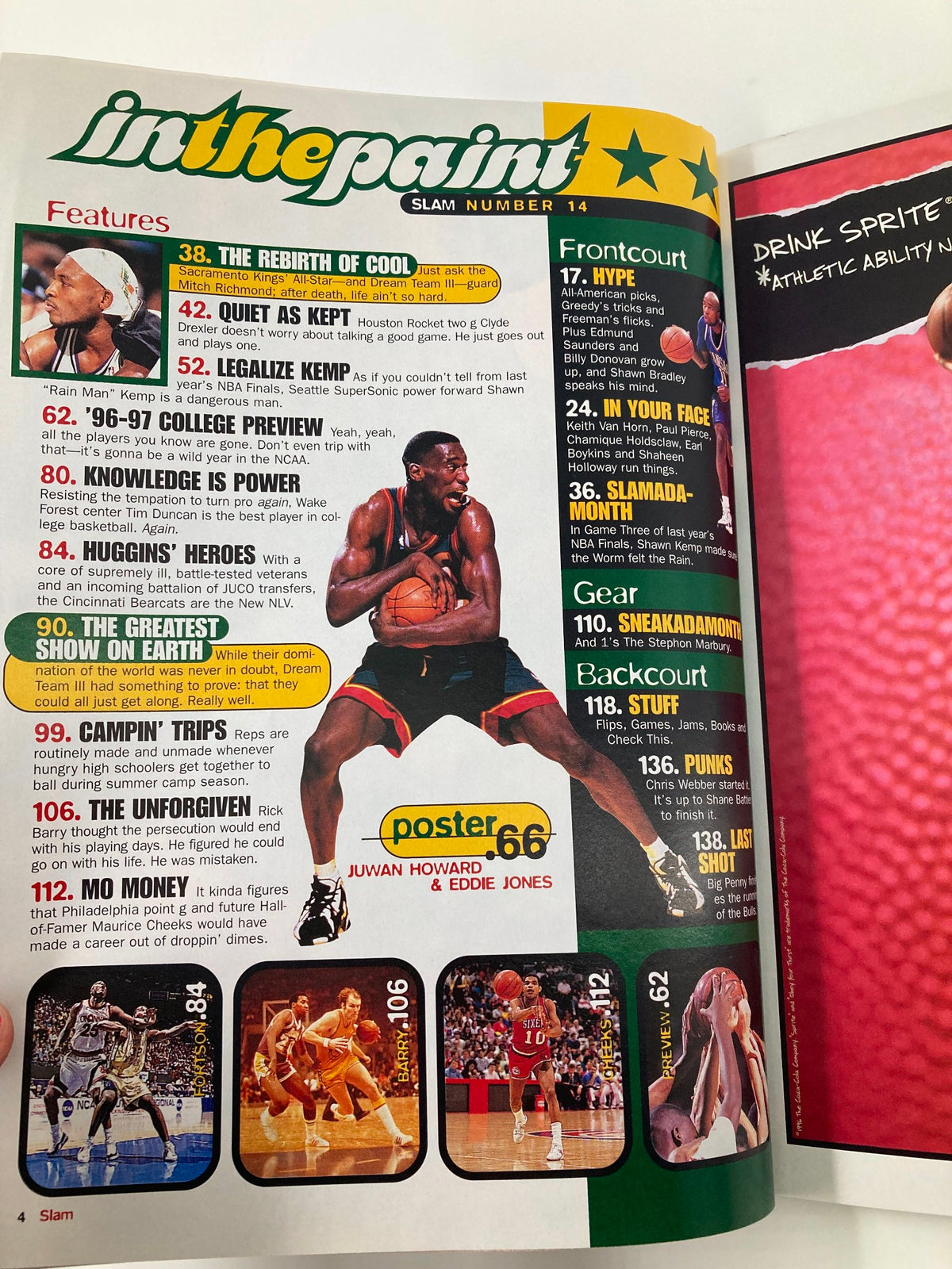 Slam Magazine December 1996 featuring features including 'The Rebirth of Cool' and 'Legalize Kemp', with an overview of notable NBA players and highlights from that era.
