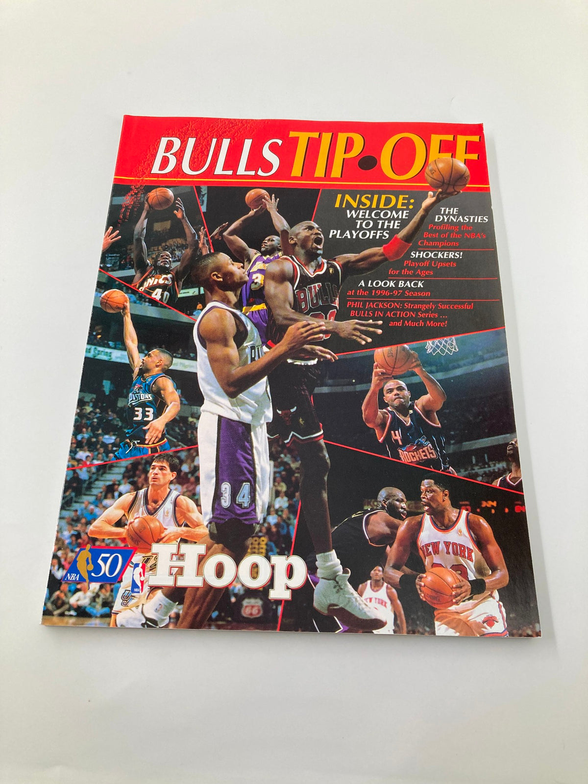 NBA Hoop Bulls Tip Off Magazine cover from 1997 featuring Michael Jordan and Ray Allen, showcasing key basketball moments and players, ideal for collectors and fans.