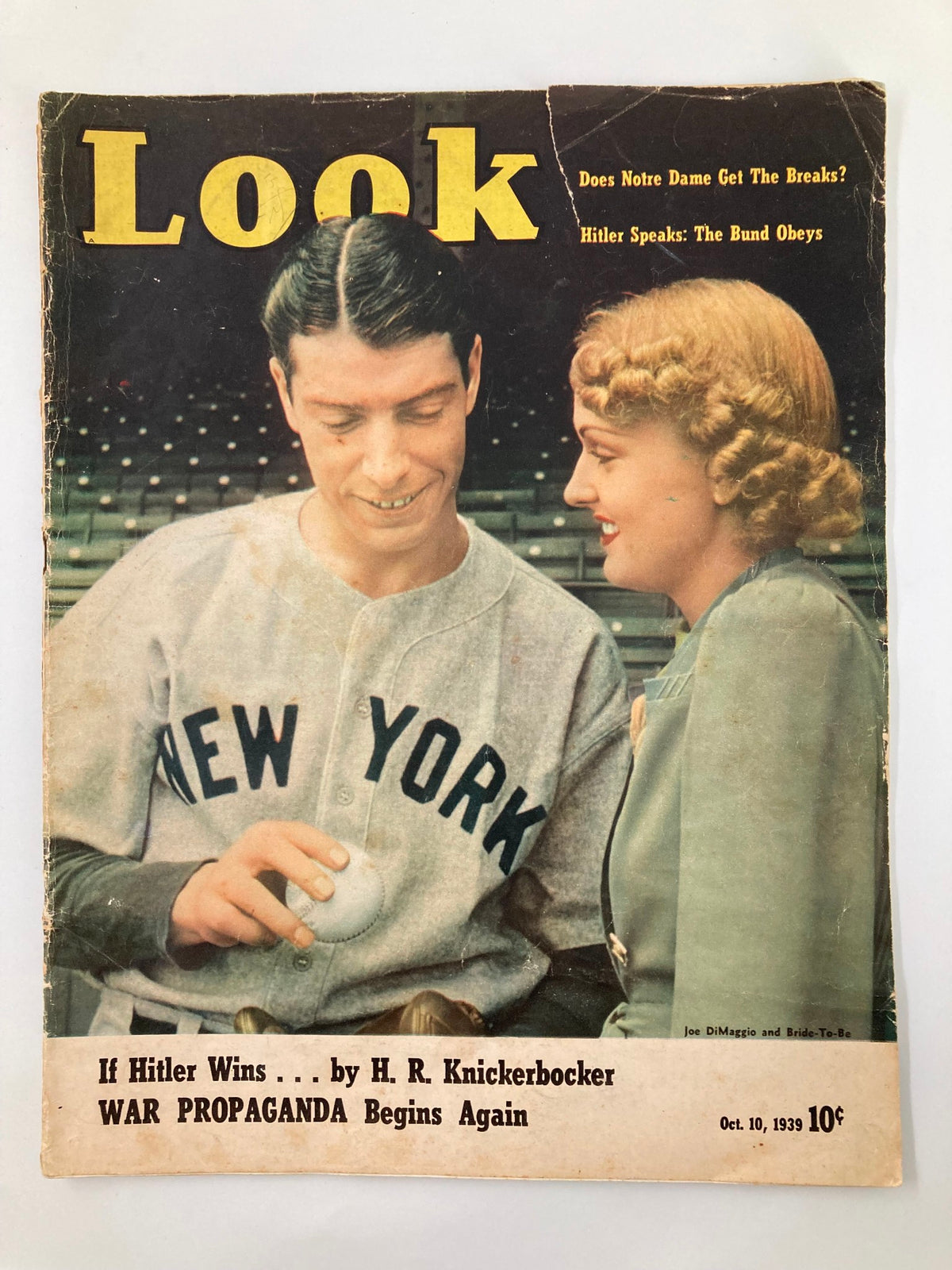Look Magazine October 10 1939 Joe DiMaggio and Bride-To-Be No Label
