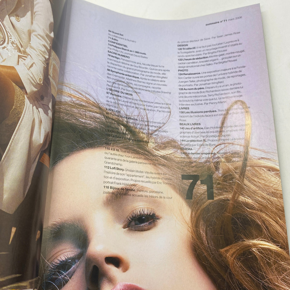 Inside page of Numéro Magazine March 2006 No. 71 featuring a unique layout and stylized photography showcasing the blend of fashion and artistry from the early 2000s.