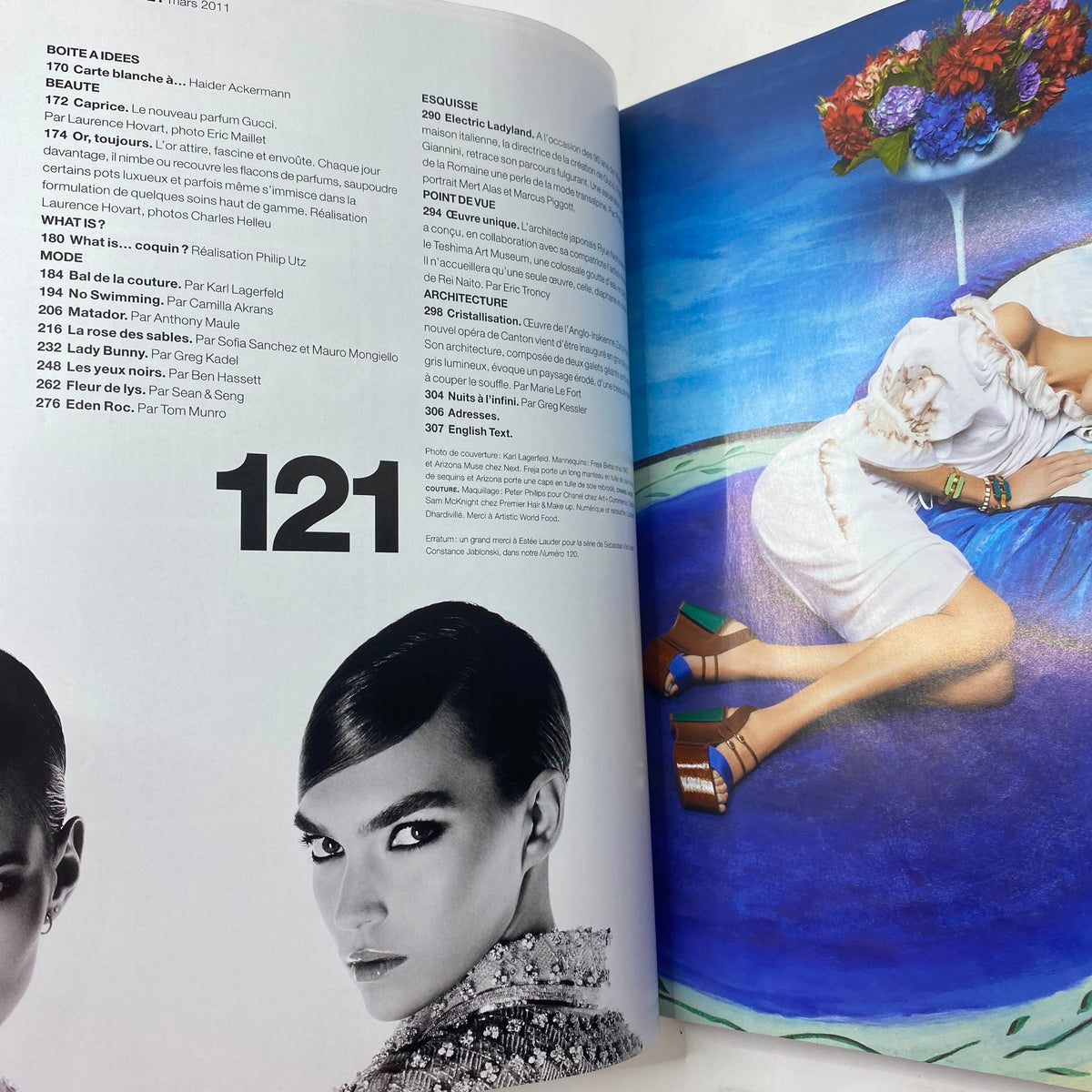 Interior page of Numéro Magazine March 2011 featuring editorial content, model photography, and styling insights, highlighting fashion trends from the issue with the title Numéro Magazine March 2011 Freja Beha Erichsen & Arizona Muse.