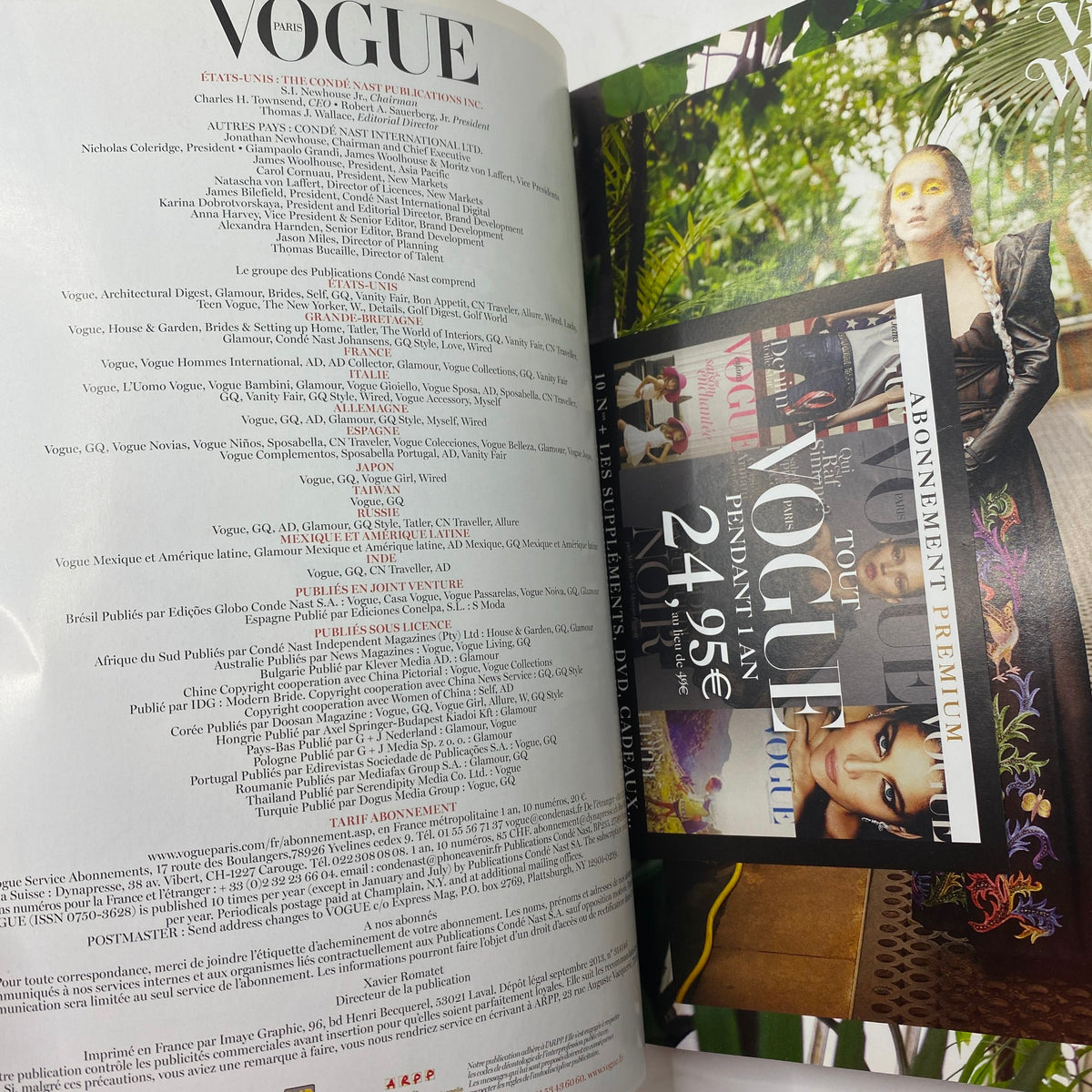 Inside page of Vogue Paris Magazine September 2013, displaying subscription information and editorial details, enhancing the magazine's collectible aspect.