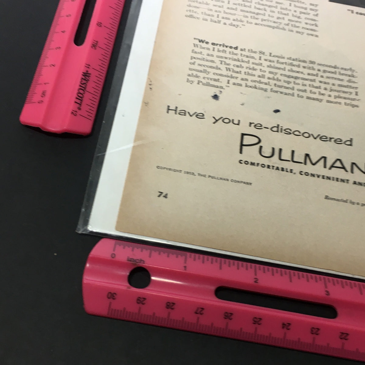 Close-up of a 1953 The Pullman Company print ad letter by Howard Upton, highlighting the experience of travel and the attentive service provided by Pullman.