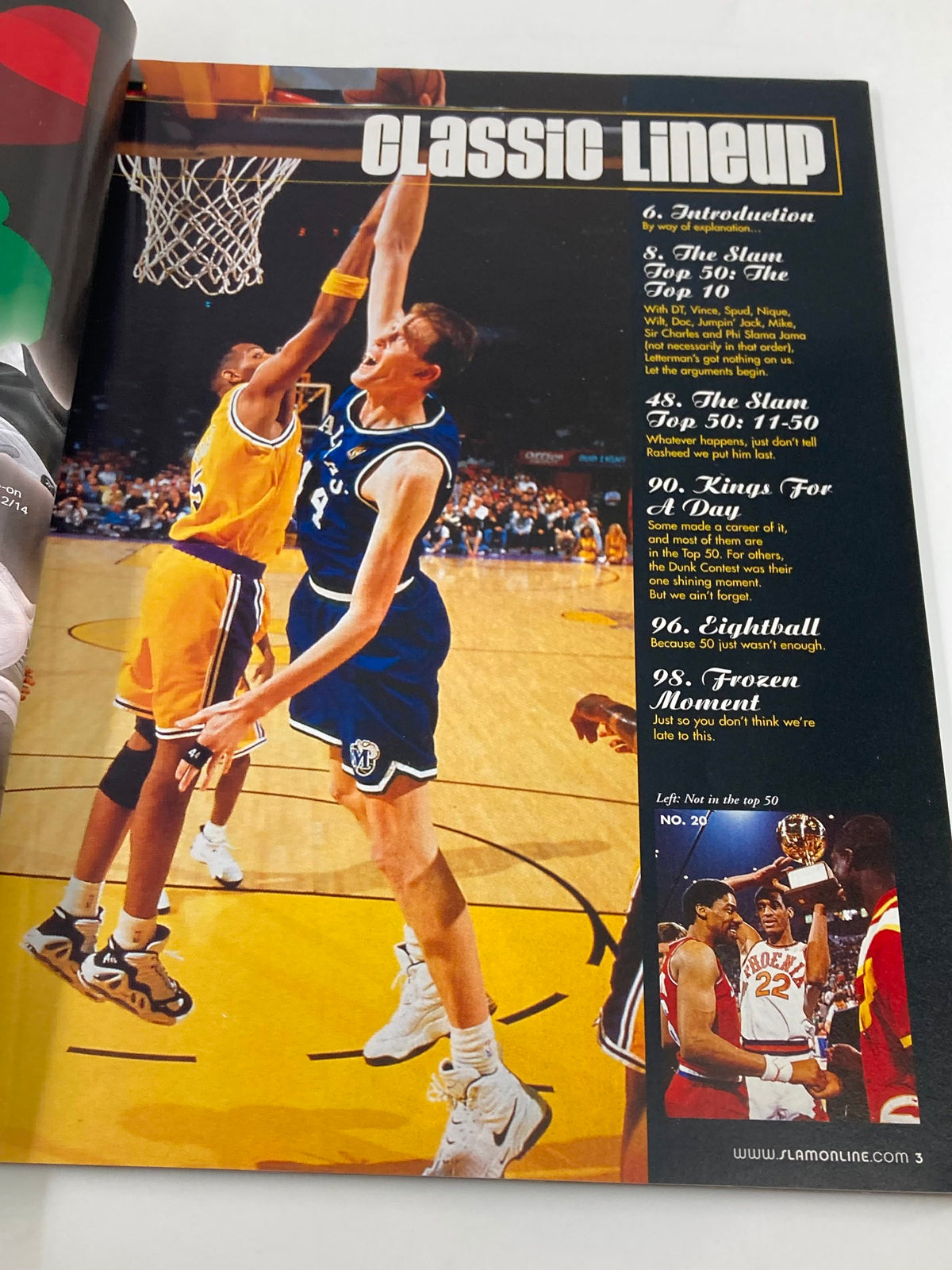 Interior page of Slam Presents Classic Magazine #27 showcasing the Classic Lineup with rankings and analysis, featuring NBA player highlights.