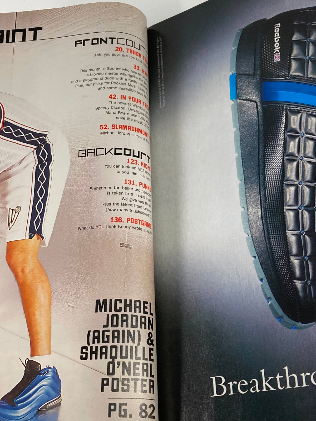 An inside page of Slam Magazine December 2001 featuring a section on Michael Jordan and Shaquille O'Neal, presenting text and images related to their impact on basketball.