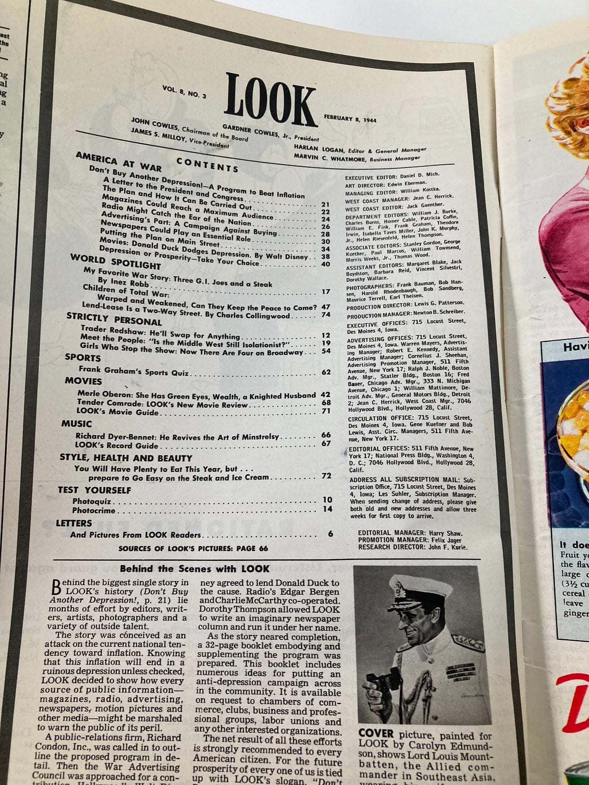 Vintage Look Magazine February 8 1944 Picture of Lord Louis Mountbatten No Label