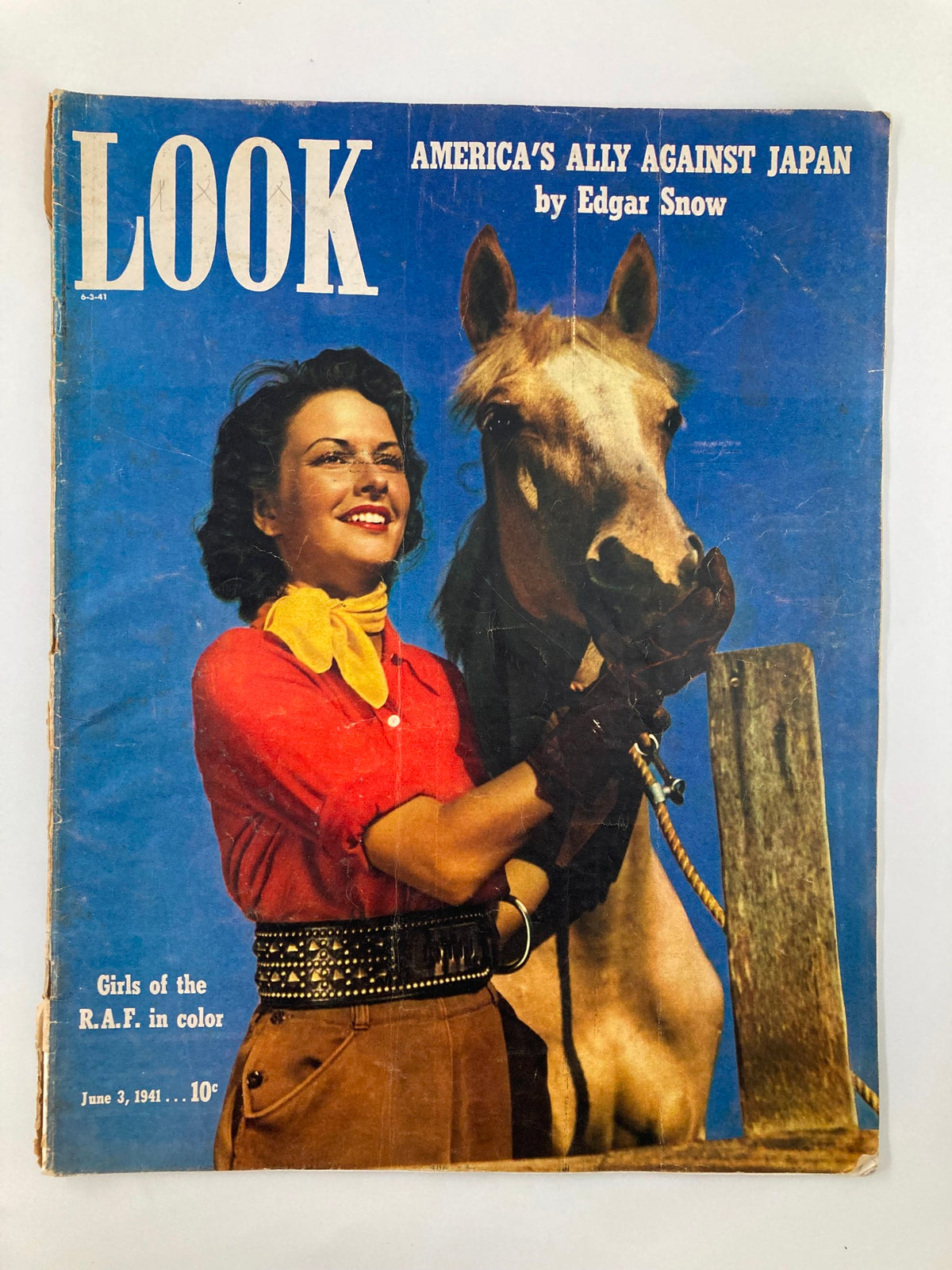 Cover of VTG Look Magazine June 3 1941 featuring a woman with a horse, titled 'America's Ally Against Japan' by Edgar Snow.