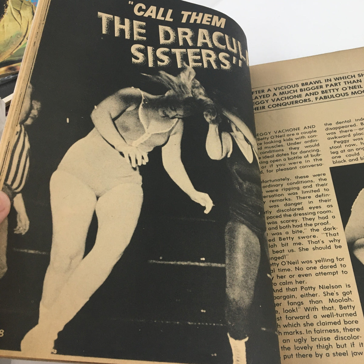 Image from The Wrestler Magazine November 1969 showcasing the wrestling segment 'Call Them The Dracula Sisters'.
