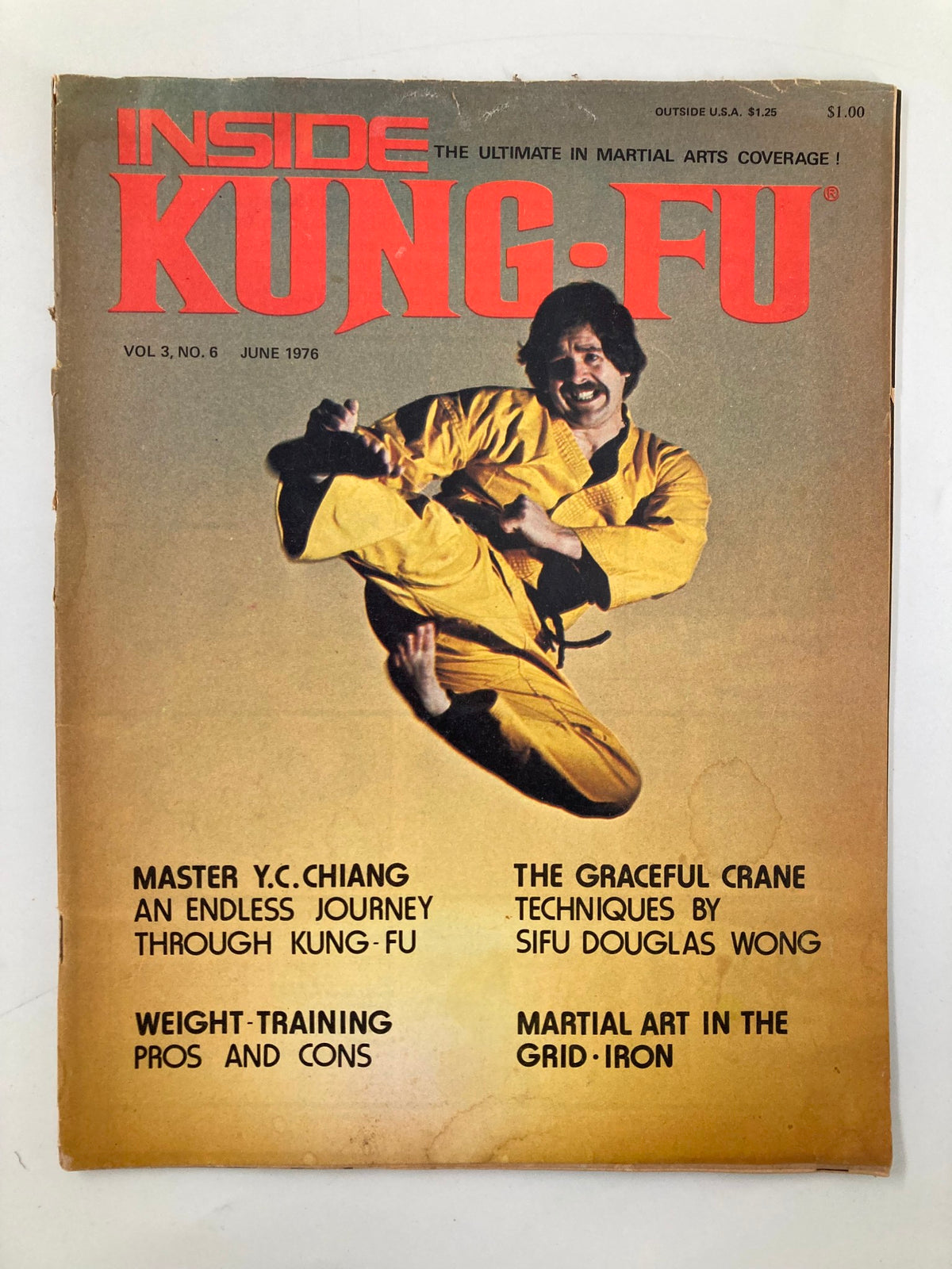 Vintage Inside Kung-Fu magazine cover from June 1976 featuring Master Y.C. Chiang in a dynamic martial arts pose, highlighting the issue's title 'Endless Journey'.