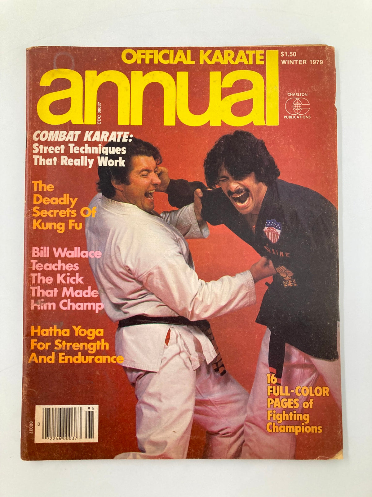Cover of the VTG Official Karate Annual Magazine Winter 1979 featuring two martial artists in action; highlights include street techniques, Bill Wallace's teachings, and Hatha Yoga.