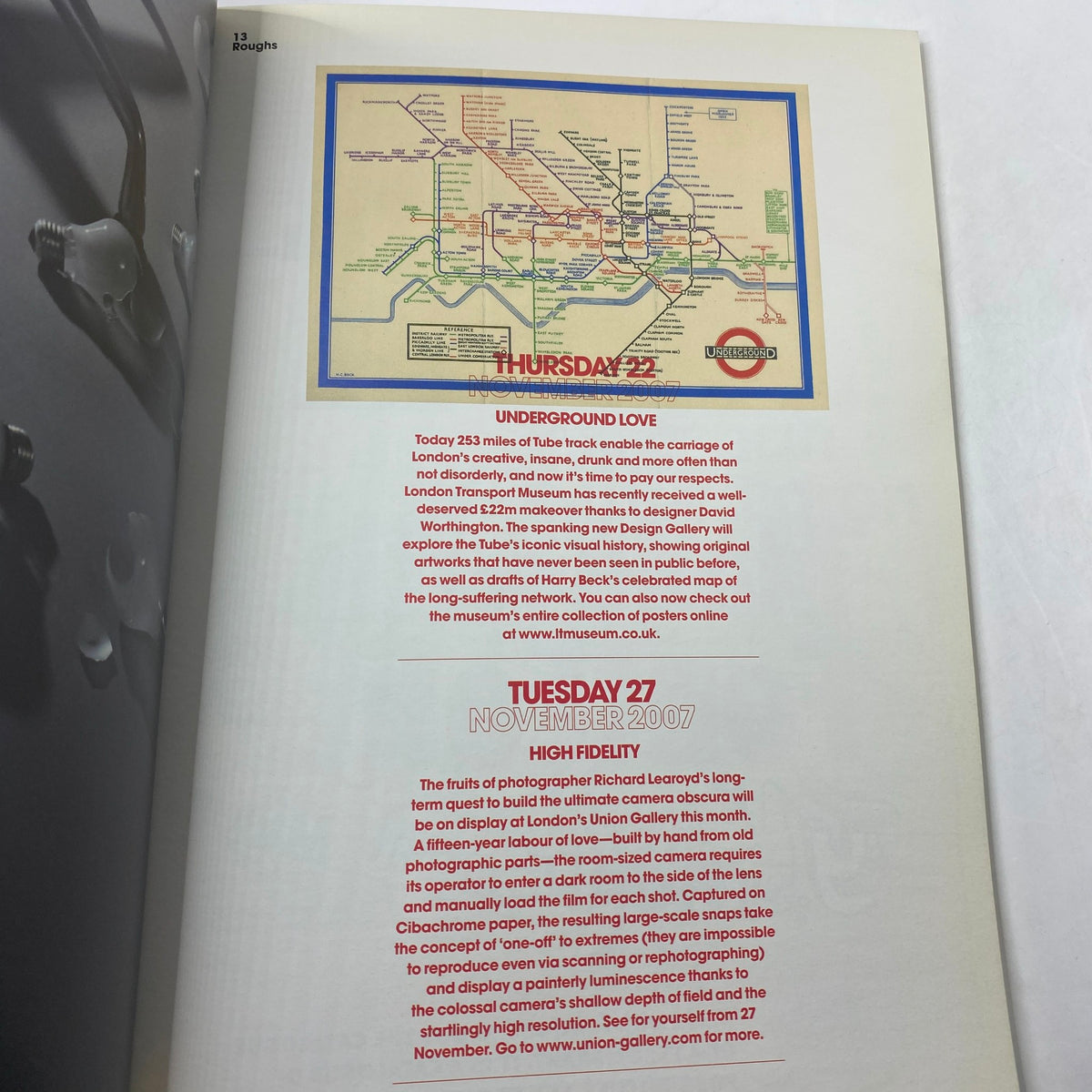 Inside page from Grafik Magazine November 2007, featuring an illustrated map and event listings, designed with artistic flair, providing readers with a glimpse into graphic design events from that era.