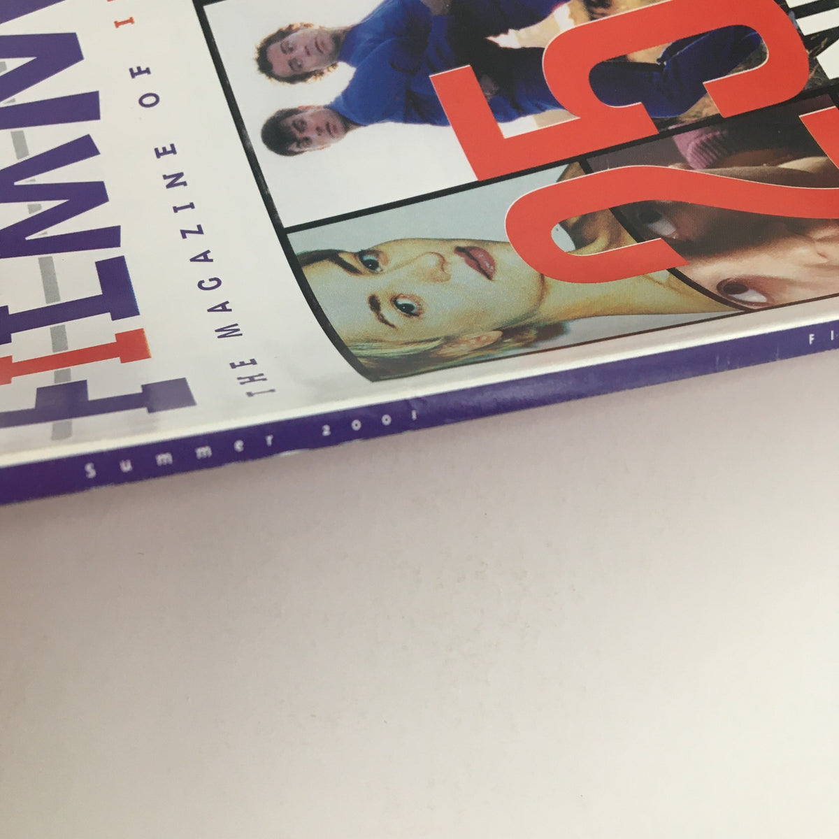 Close-up view of Filmmaker Magazine Summer 2001, displaying the vibrant title and graphic elements related to independent filmmaking.