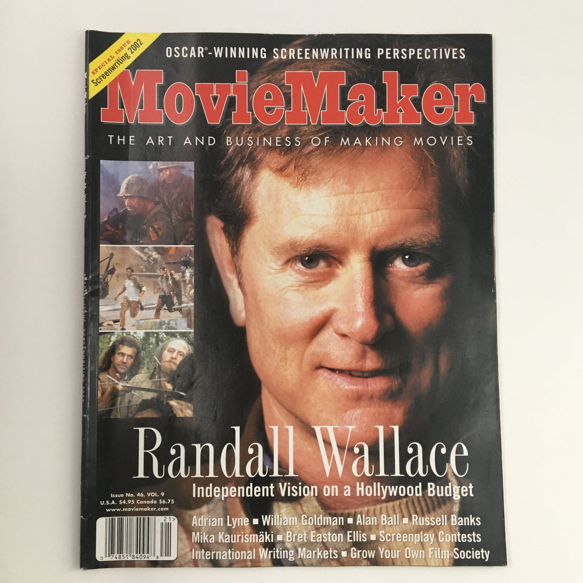 Movie Maker Magazine Spring 2002 cover featuring Randall Wallace, showcasing the art and business of making movies.