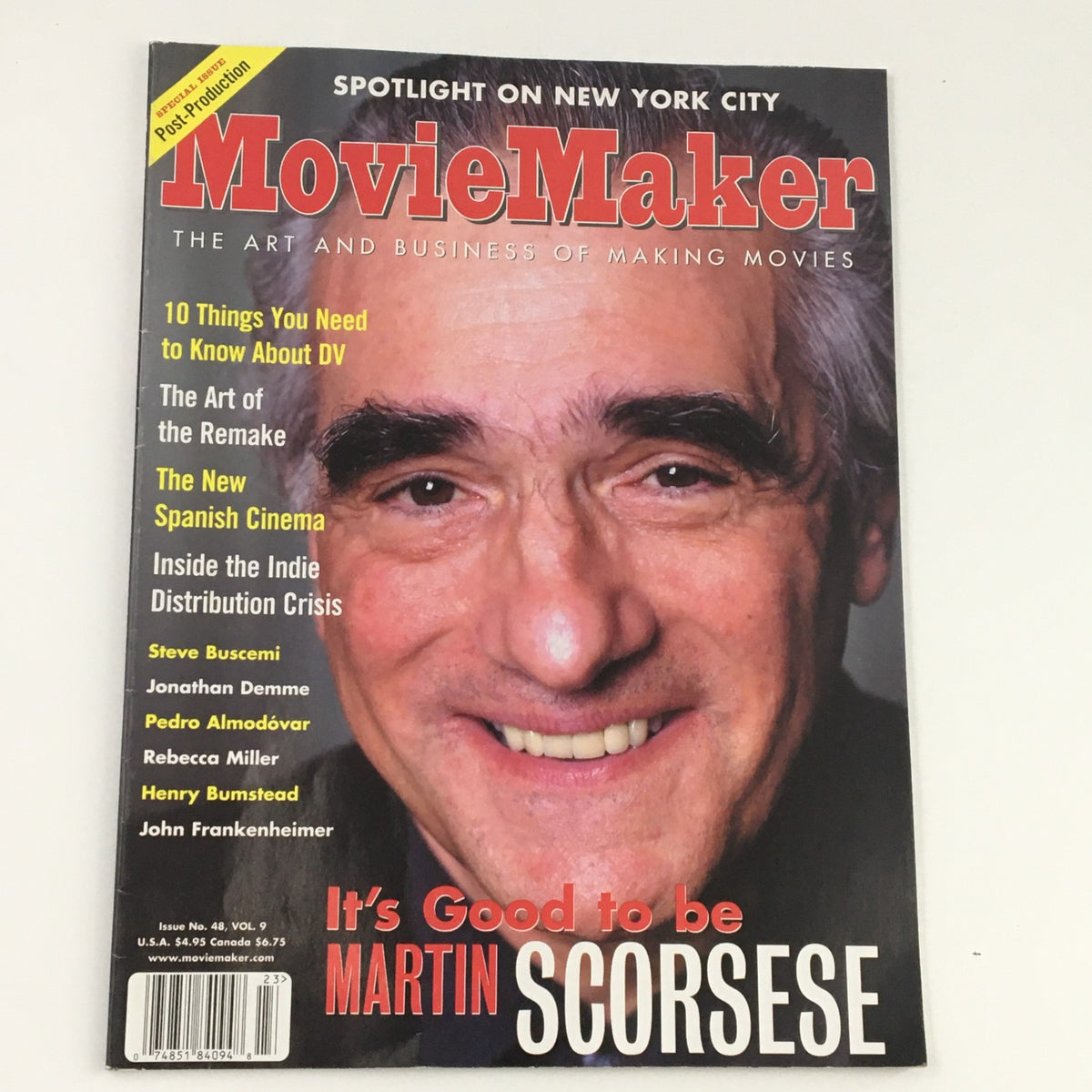Movie Maker Magazine Fall 2002 featuring Martin Scorsese on the cover, highlighting topics related to filmmaking and the cinematic industry.