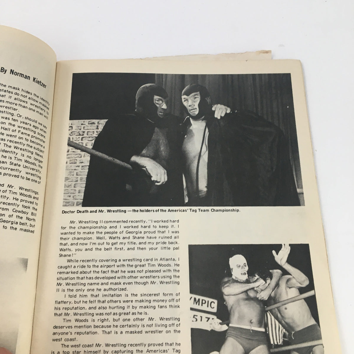 Photo from Wrestling News Magazine January 1974 showcasing Doctor Death and Mr. Wrestling, the holders of the Americas' Tag Team Championship.