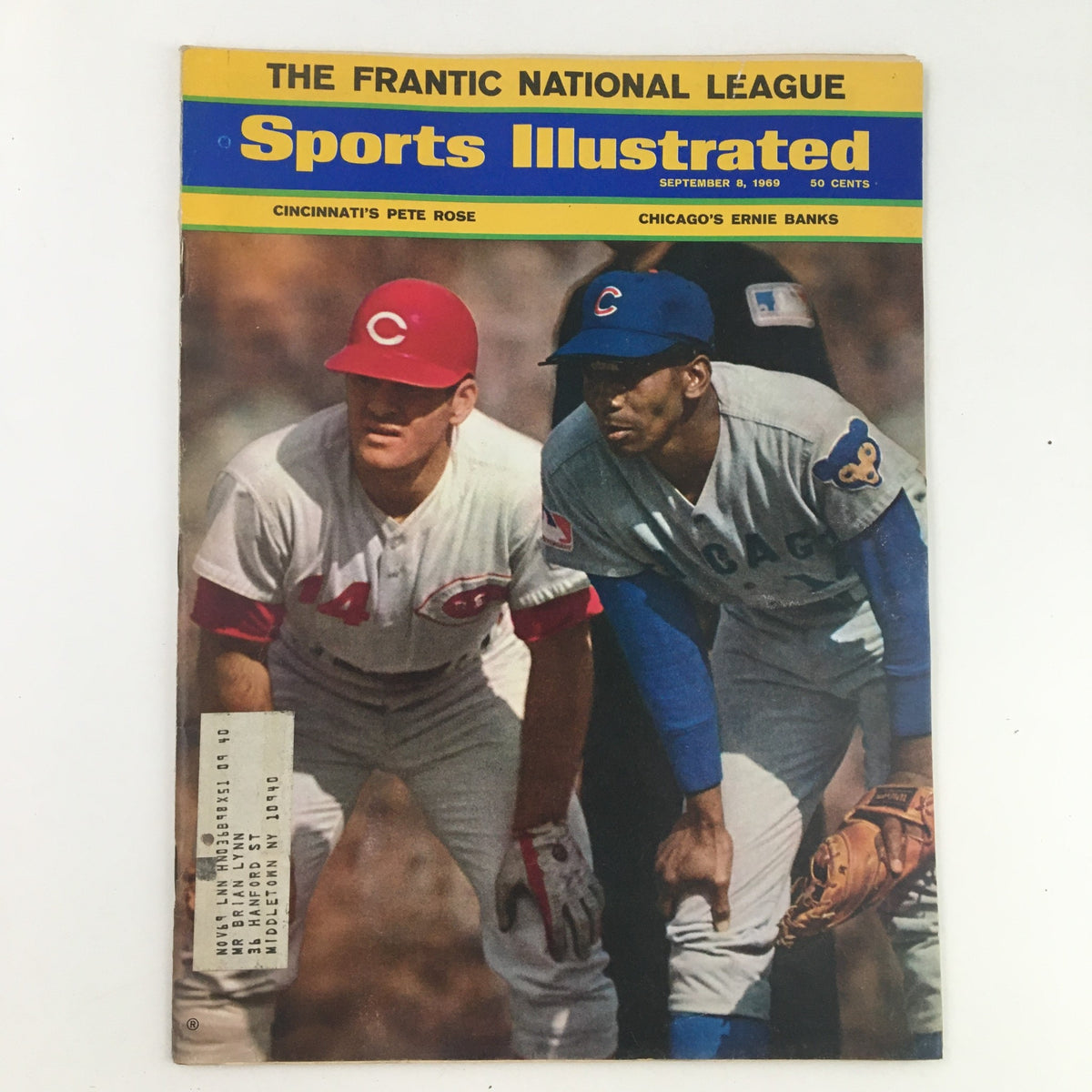 Cover of Sports Illustrated Magazine September 8 1969 featuring MLB stars Pete Rose of the Cincinnati Reds and Ernie Banks of the Chicago Cubs, a collectible piece of sports history.