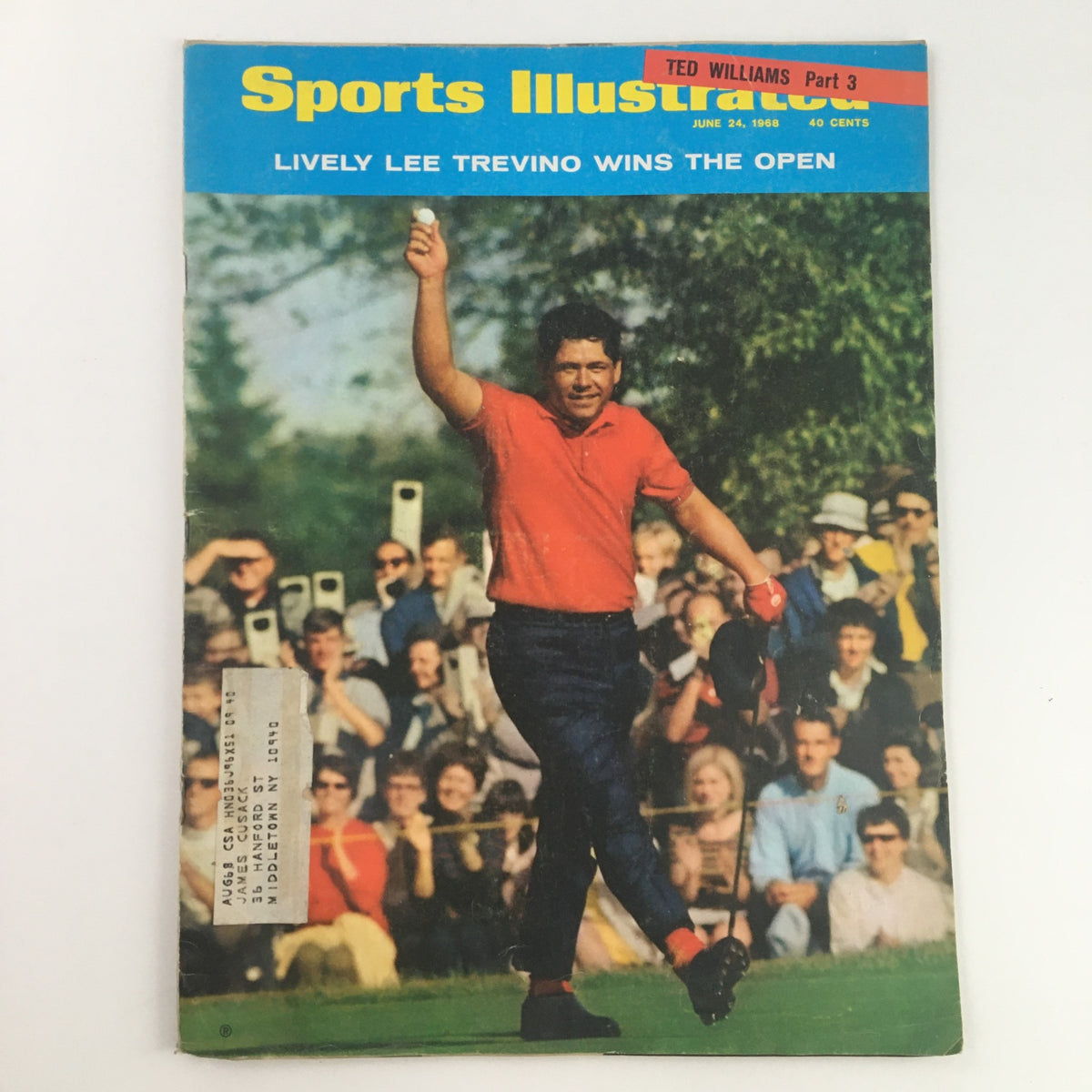 Cover of Sports Illustrated Magazine from June 24, 1968 featuring Lively Lee Trevino celebrating his Open Championship victory, surrounded by enthusiastic fans.