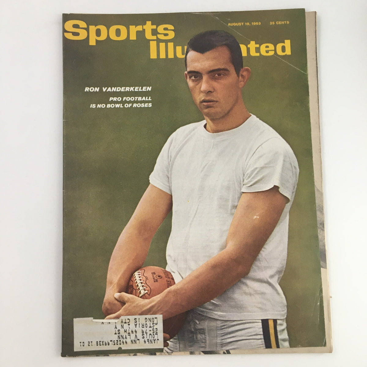 Sports Illustrated Magazine August 19 1963 cover featuring quarterback Ron Vander Kelen holding a football, showcasing vintage sports memorabilia.