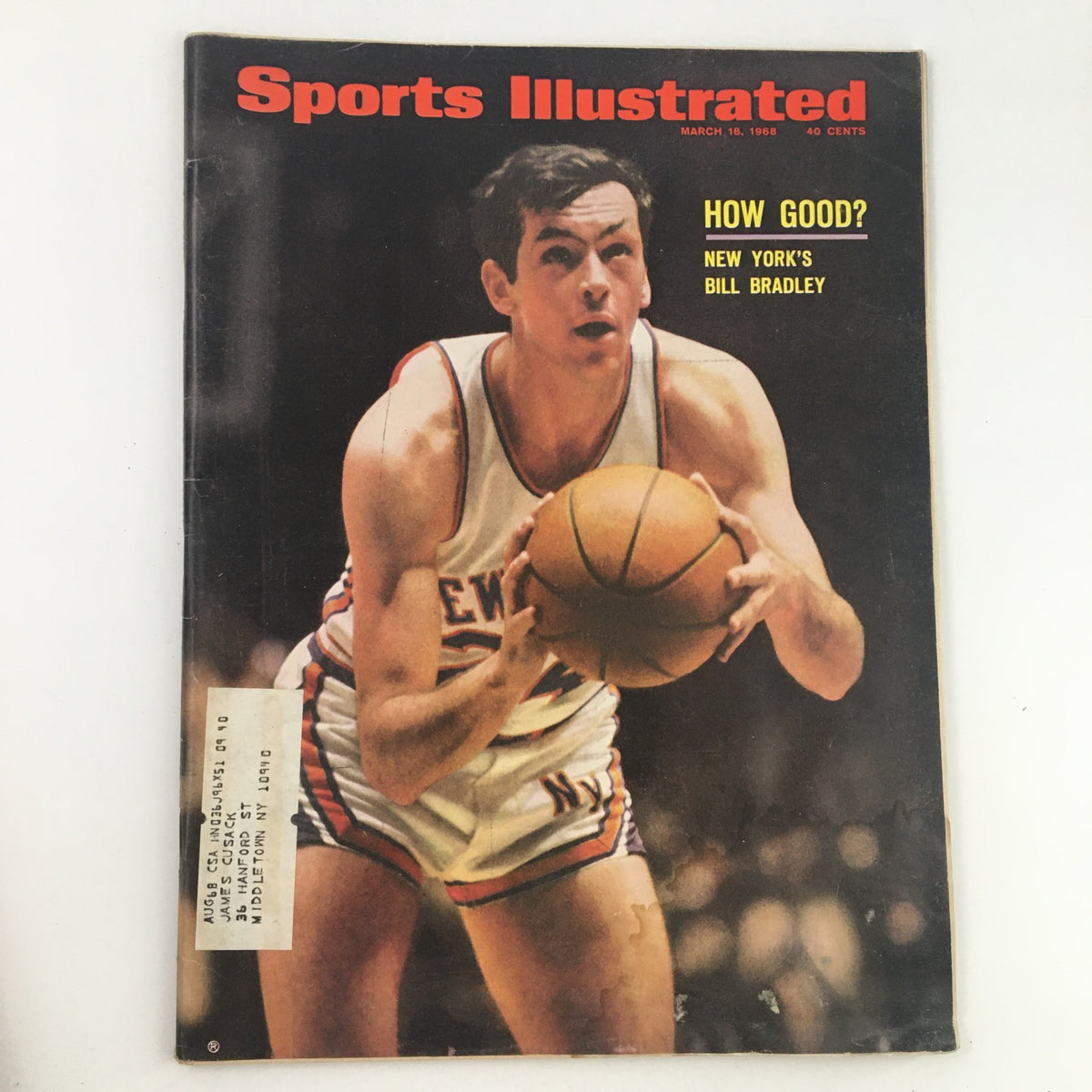 Cover of Sports Illustrated Magazine March 18, 1968 featuring NBA player Bill Bradley of the New York Knicks, showcasing a vintage sports memorabilia collectible.