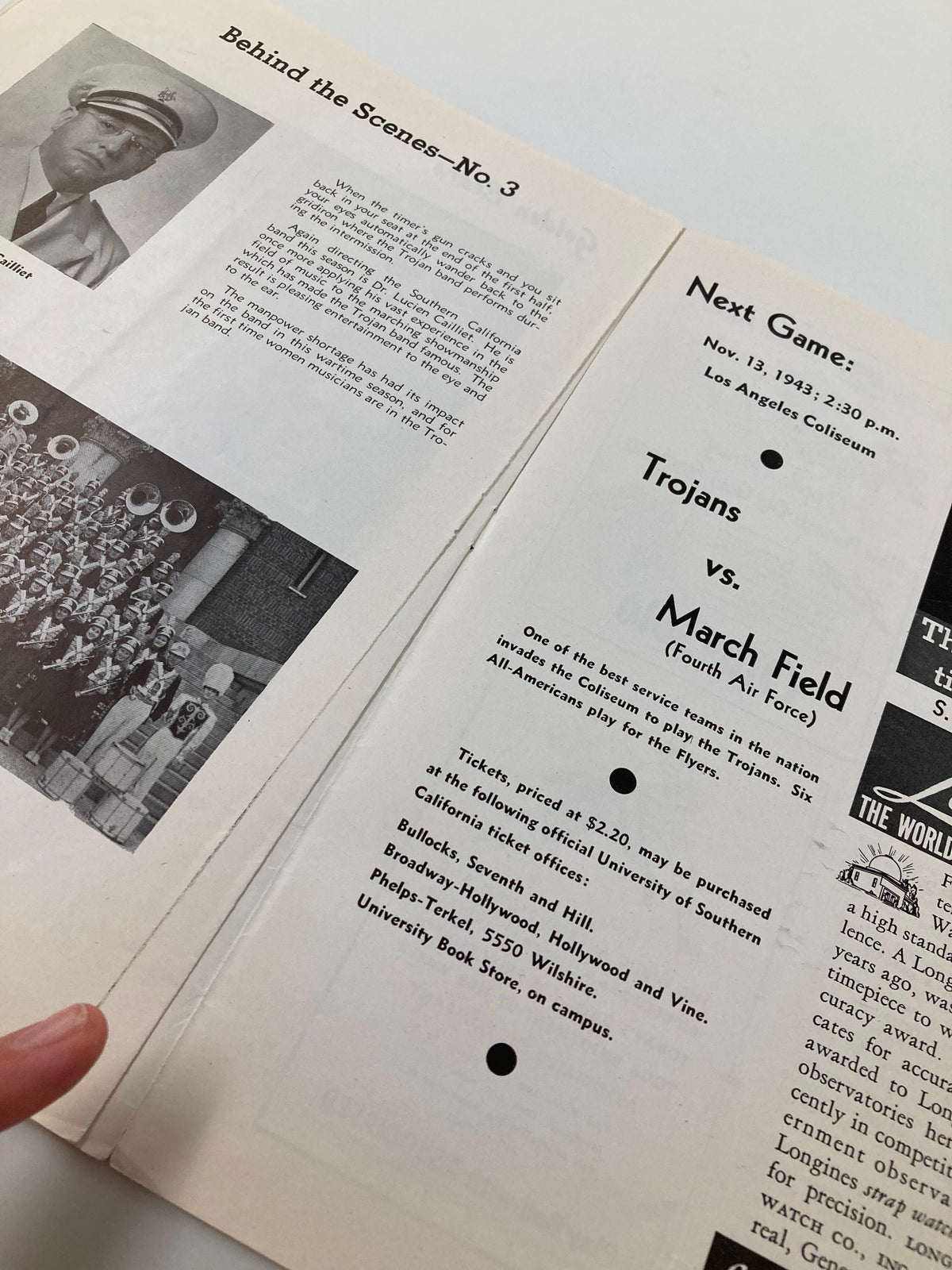 1943 NCAA Football USC Trojans vs USC Golden Bears The Pigskin Review detailing upcoming game information against March Field.