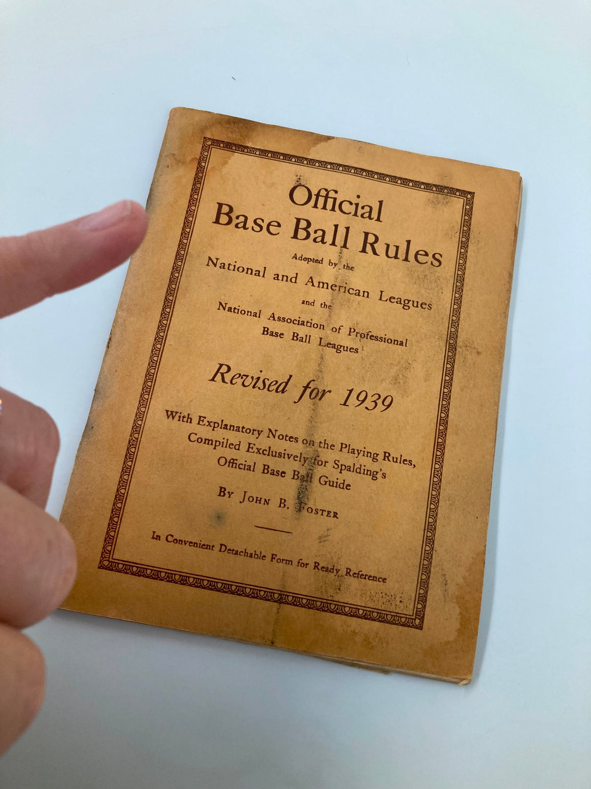 Cover page of the 1939 Official Base Ball Rules for National and American Leagues, showcasing the title and details about the publication's revision and authorship.