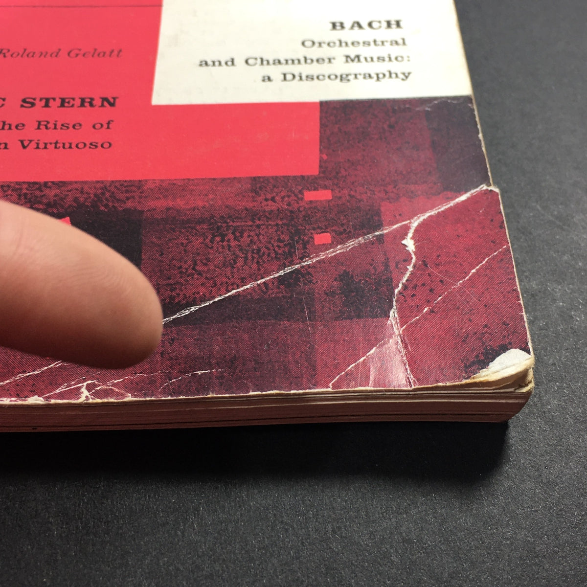 Detailed image showing the corner of the VTG High Fidelity Music Magazine May 1956 with visible wear, indicating its vintage condition and history.