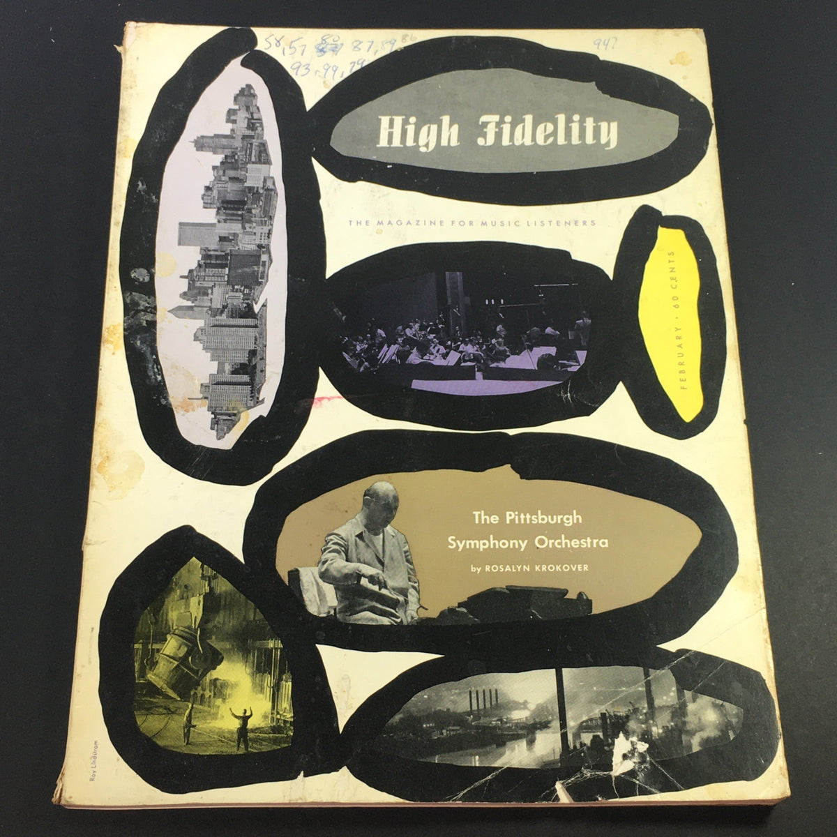 Cover of VTG High Fidelity Music Magazine February 1957 featuring the Pittsburgh Symphony Orchestra, showcasing iconic imagery and vintage design.