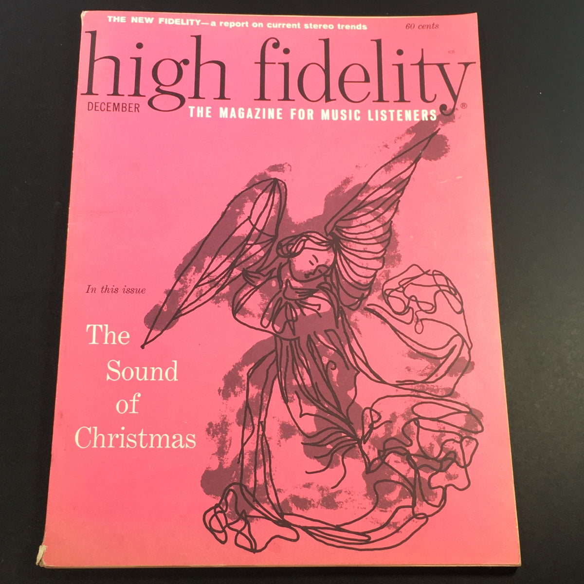 Cover of the VTG High Fidelity Music Magazine December 1962 - The Sound of Christmas featuring a Christmas angel illustration on a pink background.
