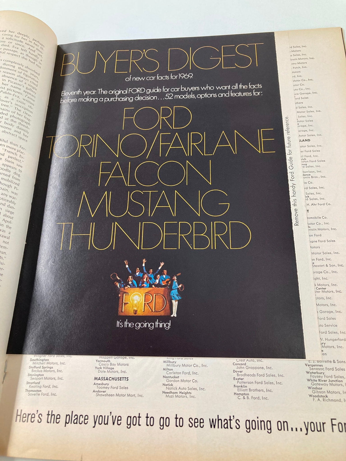 Inside page of the VTG Life Magazine December 27 1968 featuring Ford car advertisements for models including Torino, Fairlane, Falcon, Mustang, and Thunderbird, showcasing new car facts for 1969.