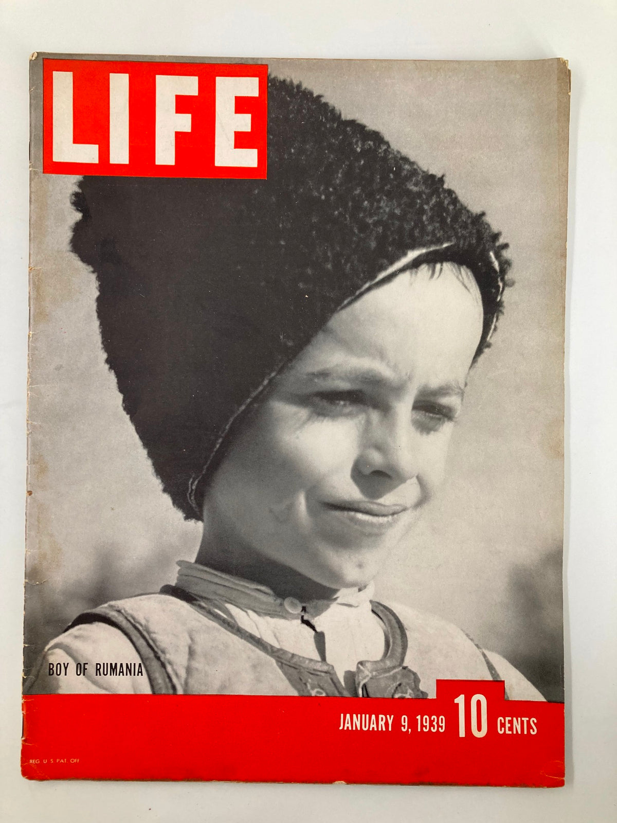 Cover of VTG Life Magazine from January 9, 1939 featuring a photograph of a boy from Rumania, showcasing the historical context of the pre-war era.
