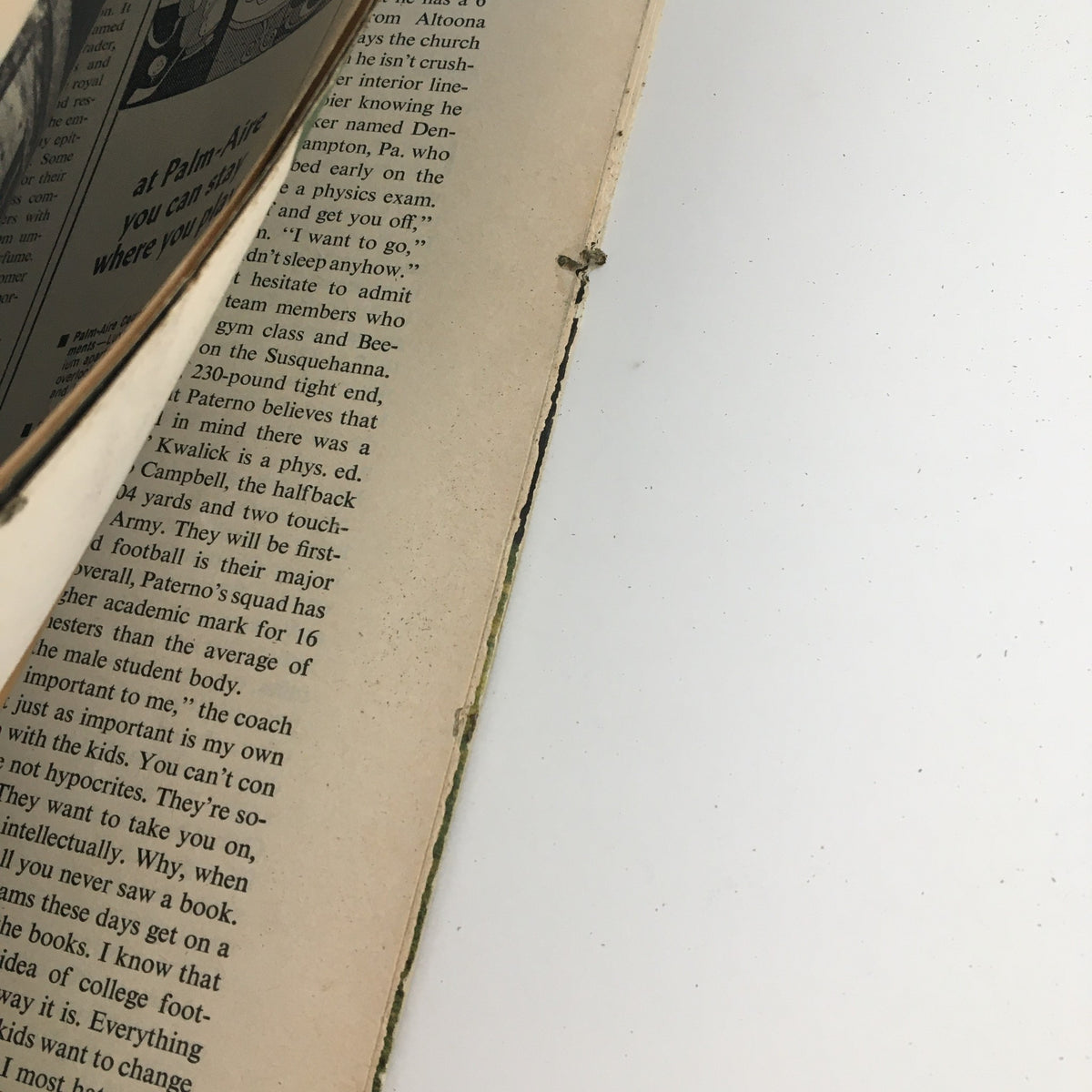 Detailed view of an article in Sports Illustrated Magazine November 11, 1968, featuring discussions related to football, emphasizing its historical significance and collectible nature.