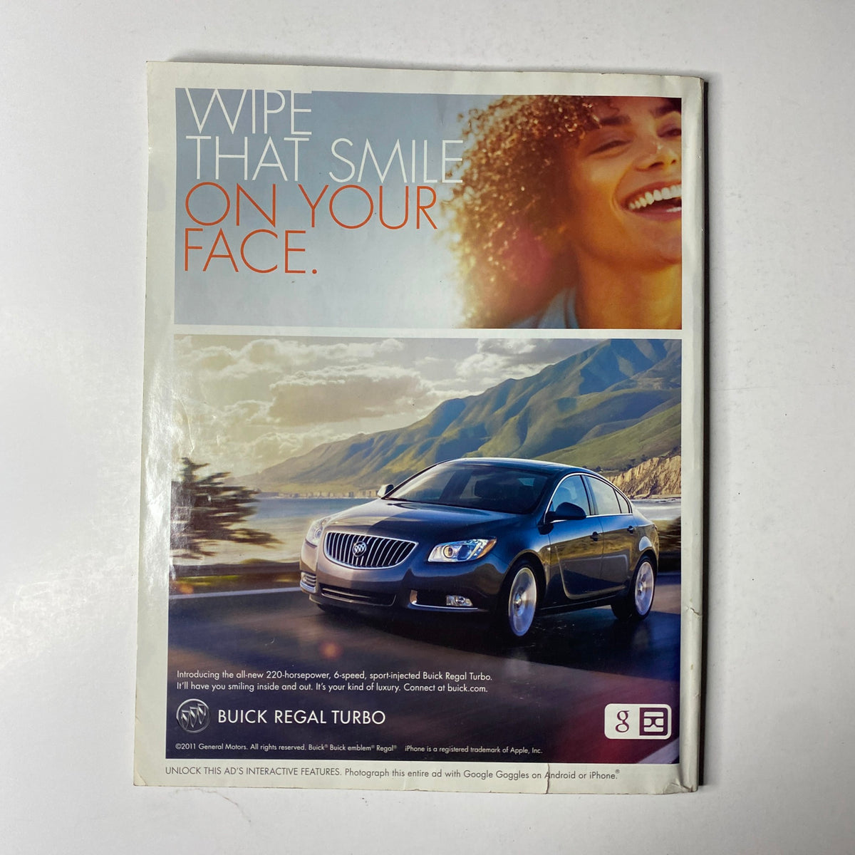 Ebony Magazine July 2011 Vol 66 No. 9 Taraji P. Henson & Tyrese Gibson showcasing an advertisement for the Buick Regal Turbo, emphasizing a scenic landscape and features of the car.