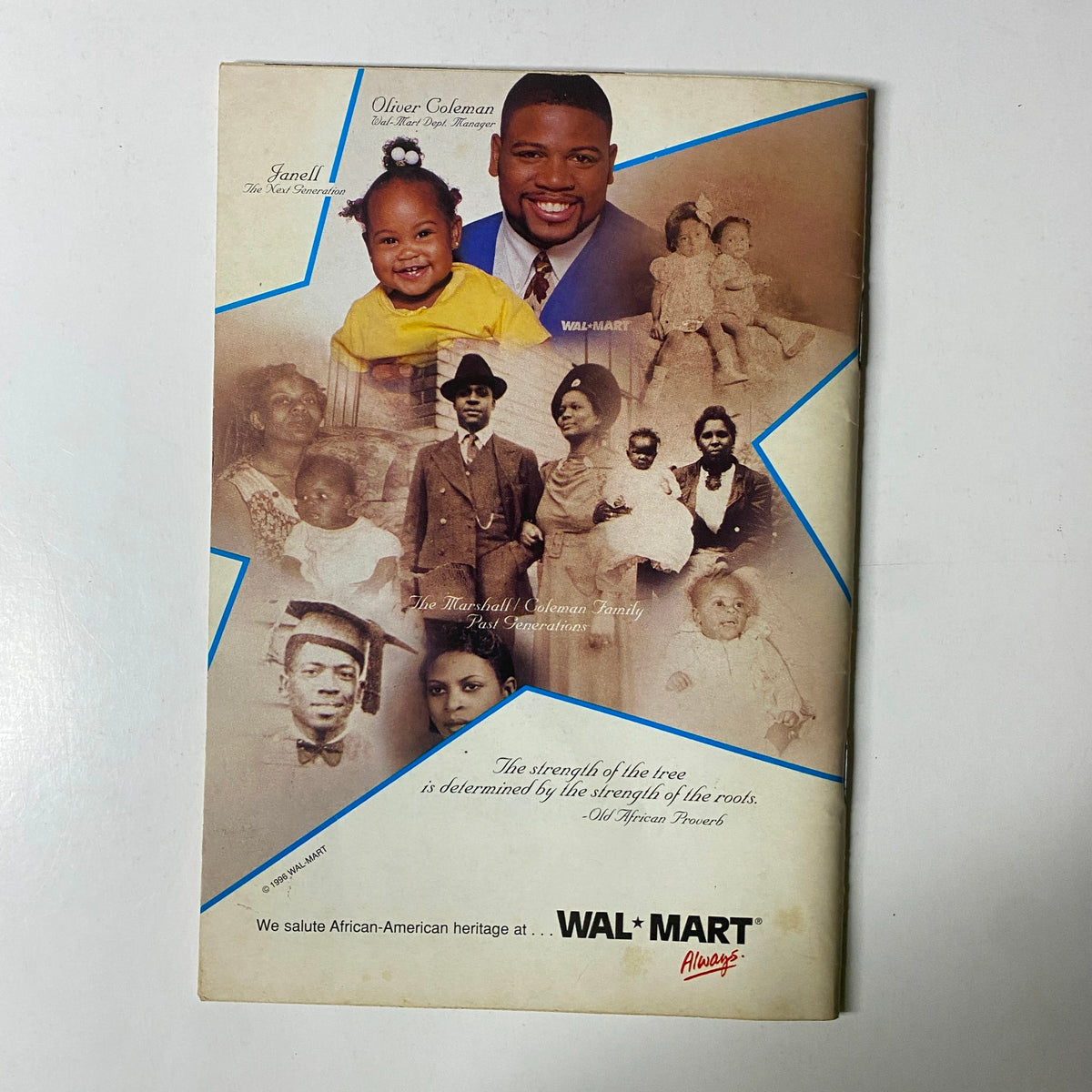 Advertisement page from Jet Magazine February 5, 1996, featuring a tribute to African-American heritage at Walmart, Volume 89, No. 12.