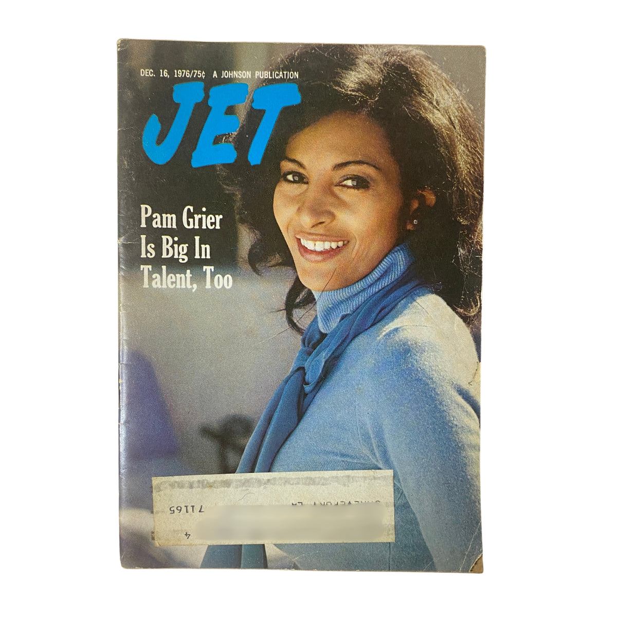 Cover of Jet Magazine December 16, 1976, featuring Pam Grier, showcasing her talent and beauty in a stylish outfit, Vol. 51, No. 13.
