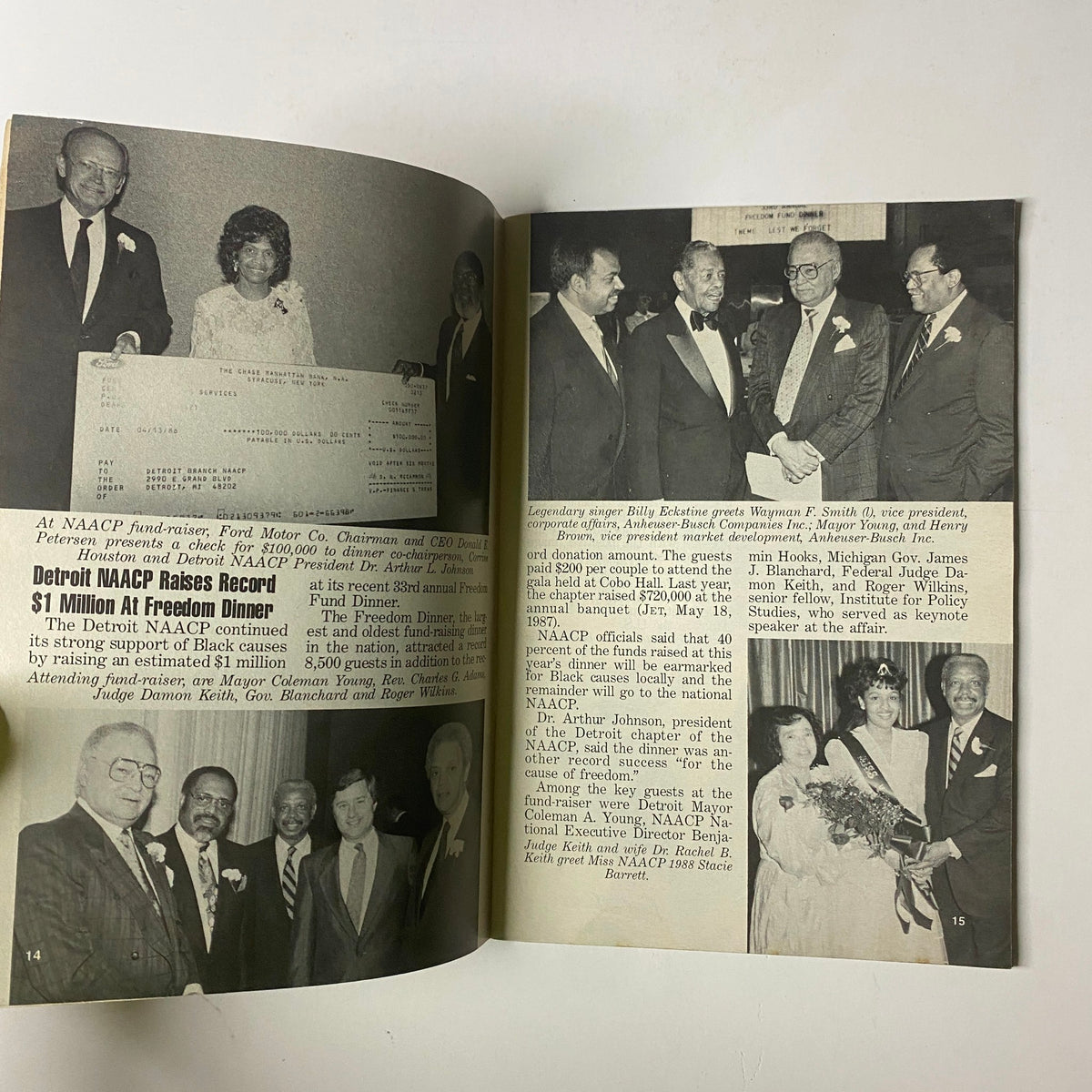 Page inside Jet Magazine May 23, 1988, featuring a photo from an event by the NAACP highlighting a fundraising dinner.