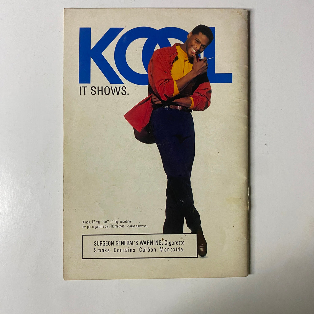 Cover advertisement for Kool cigarettes from Jet Magazine August 9, 1993, Vol. 84, No. 15, showcasing a man posing casually, highlighting the product's branding.
