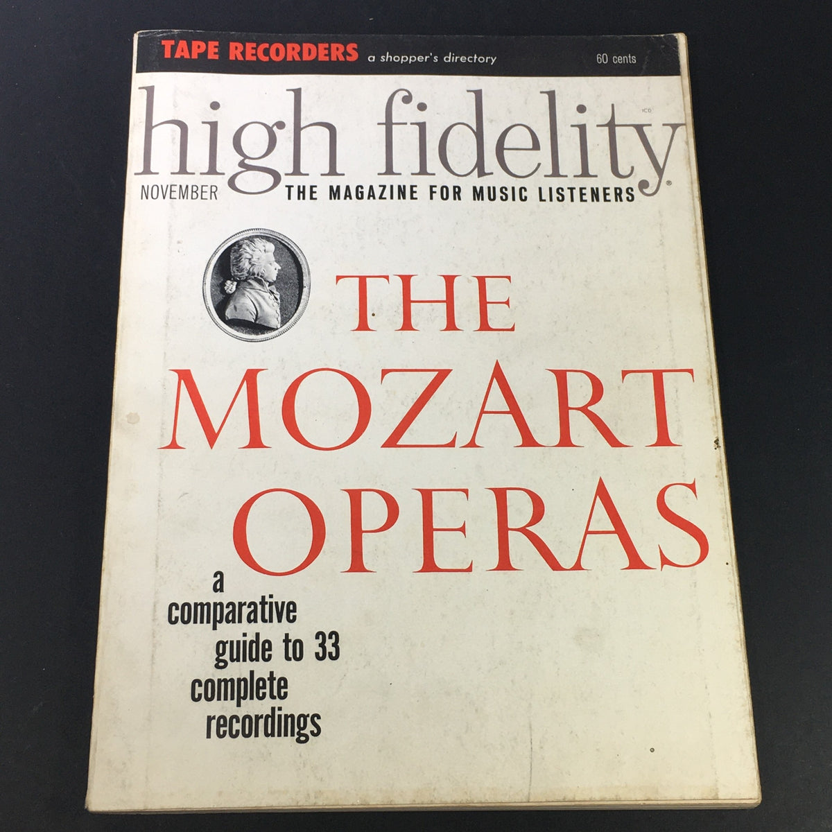 Cover of the VTG High Fidelity Music Magazine from November 1965 featuring 'The Mozart Operas,' highlighting a comparative guide to 33 complete recordings, designed for music listeners.
