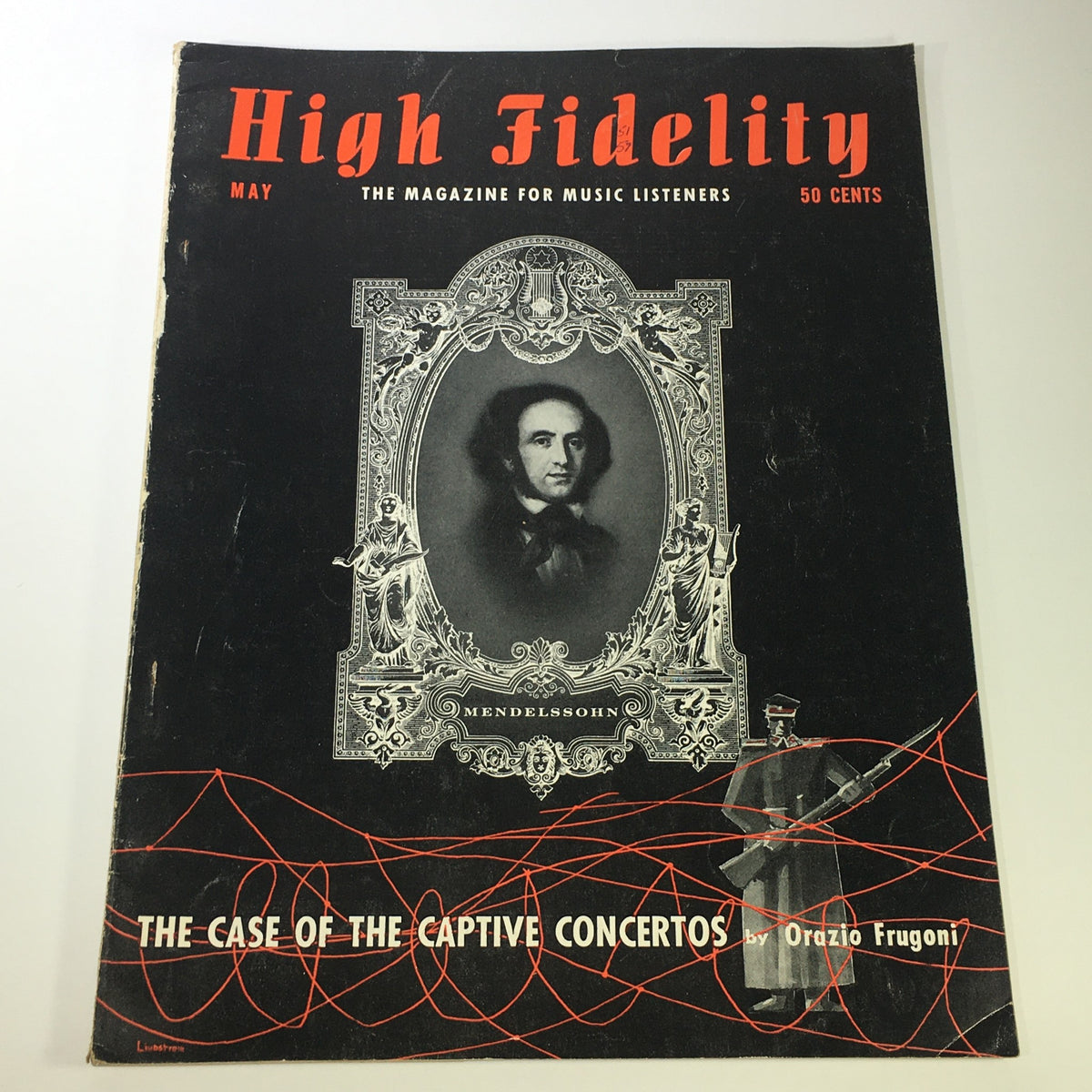 VTG High Fidelity Music Magazine cover from May 1954 featuring Felix Mendelssohn, with black and red design elements and a portrait of Mendelssohn surrounded by artistic patterns.