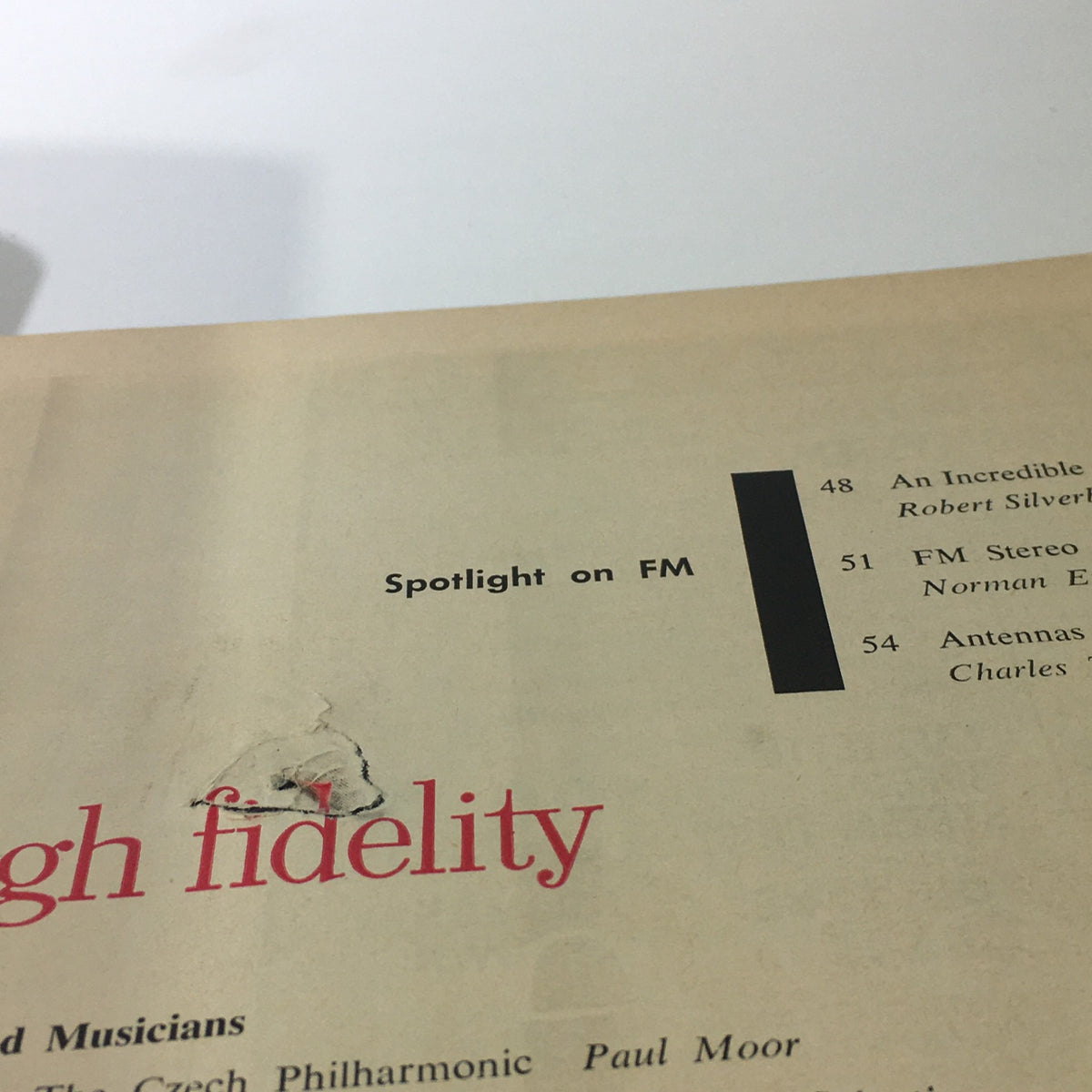 Page from VTG High Fidelity Music Magazine May 1962 showing 'Spotlight on FM' article. This vintage magazine highlights discussions on FM technology in music.