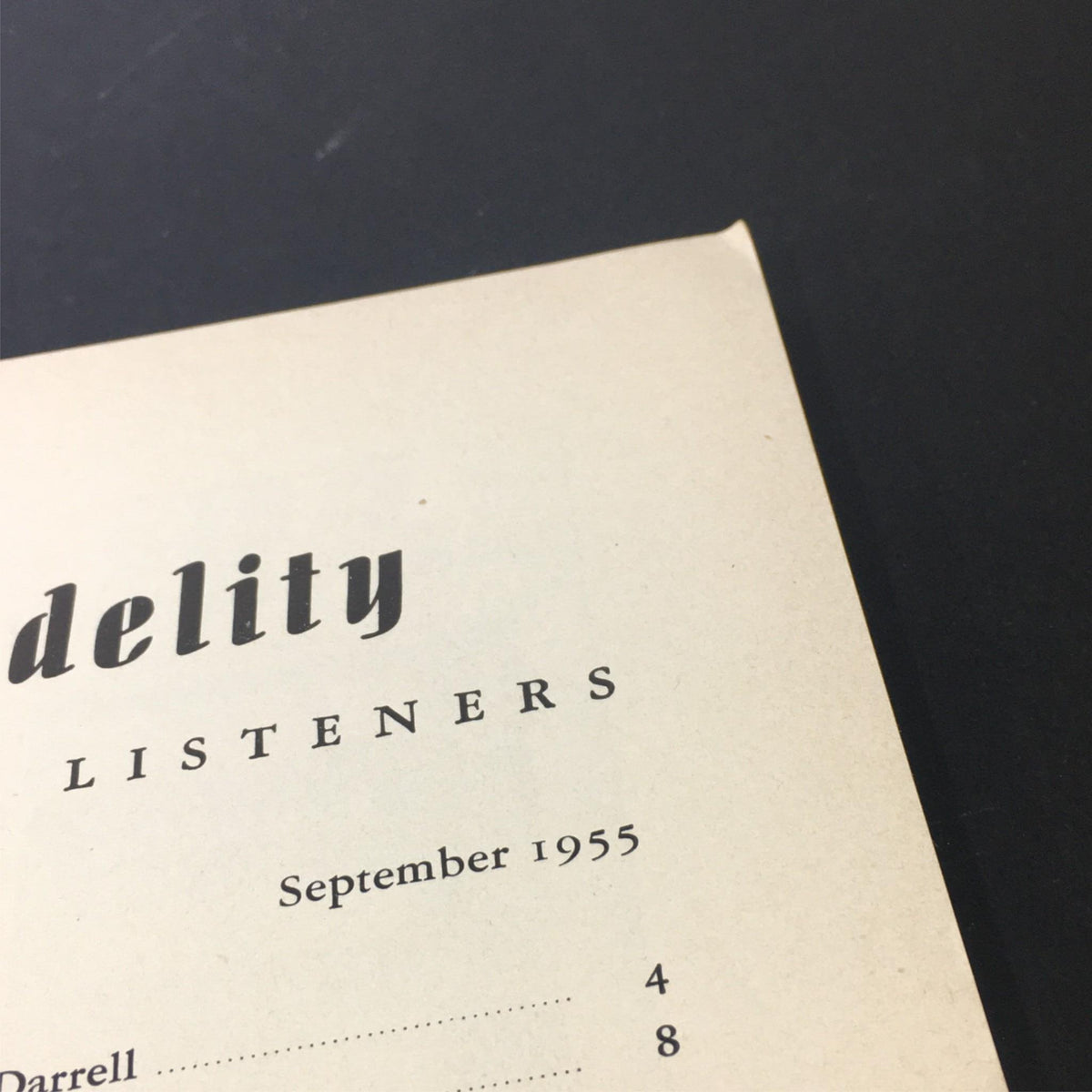 Detail of the interior page header from the VTG High Fidelity Music Magazine, September 1955, featuring the title and publication date, indicating its historical significance.